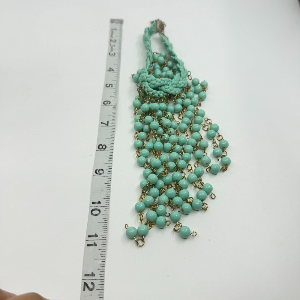 Turquoise Tone Blue Braided Statement Necklace Fringe Boho Festival Layer Gift - Picture 10 of 11